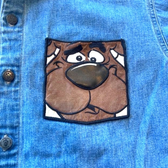 Warner‎ Bros. Kids Vintage 90s Denim Shirt with Scooby Doo Cartoon Patch Size L - Picture 2 of 4